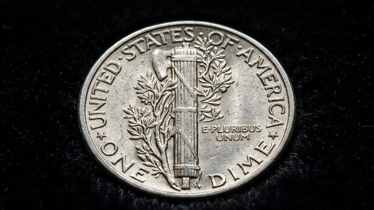 a 1945 Mercury dime lying flat on black velvet